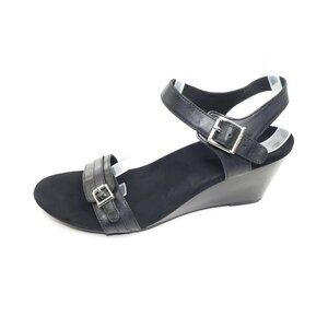 Vionic Laurie Wedge Sandals Black Leather Size 10 | Orthotic Comfort | Excellent